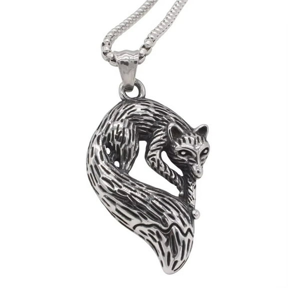 HIJONES Men's Stainless Steel Personalized Vintage Animal Fox Pendant Punk Titanium Biker Necklace Silver
