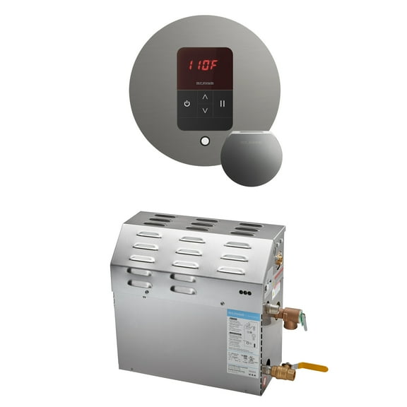 Mr Steam MS 12kW (12000W) Steam Shower Generator Package w/round iTempo Control in Satin Steel