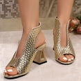thumbnail image 2 of Rokment High Heels Dressy Sandals for Women Ladies Elegant Glitter Metallic Leather Triangle Chunky Heeled Slingback Pumps Summer Shoes Gold Size 8.5, 2 of 7