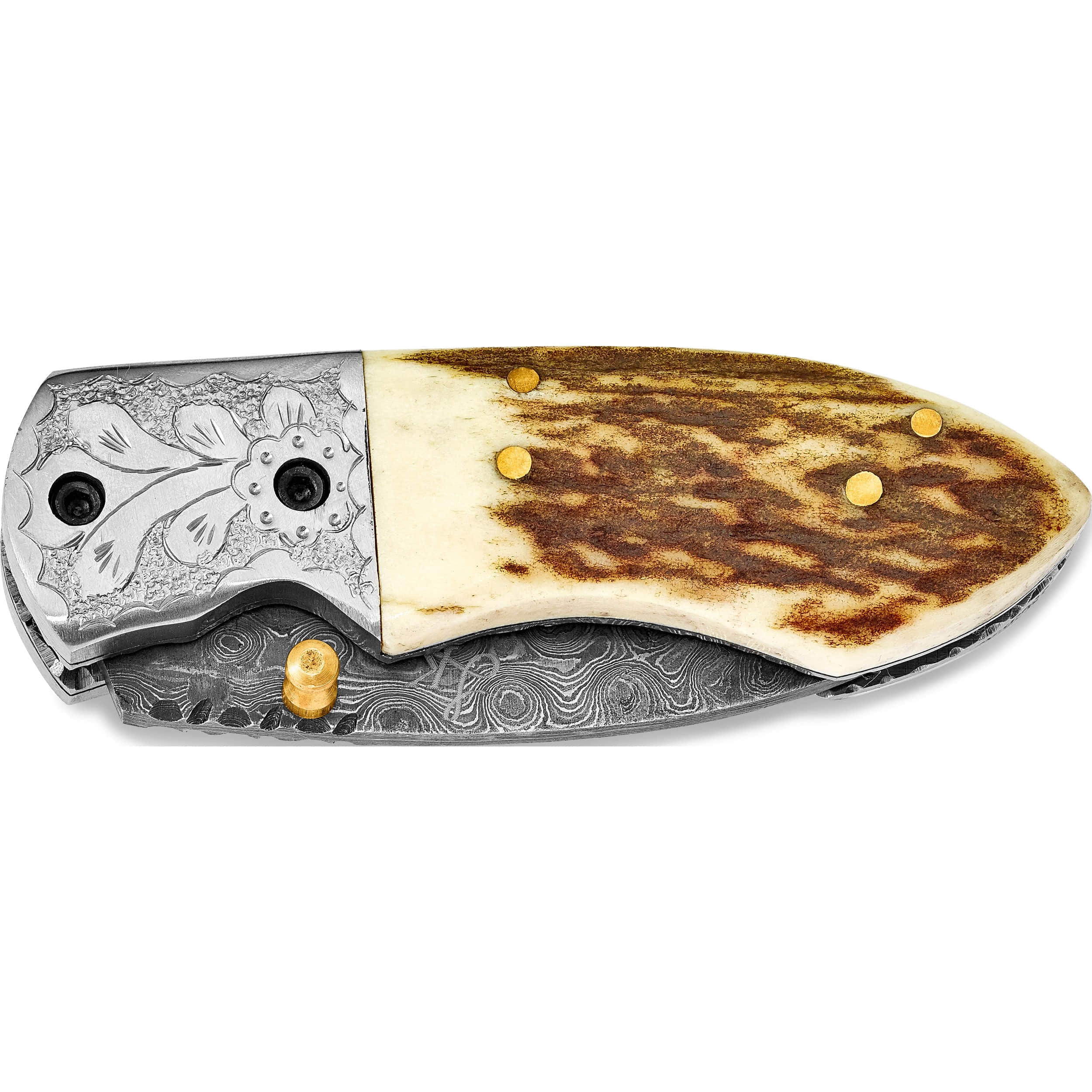 Fashion Damascus Steel 256 Layer Folding Blade Guard Staghorn Handle Knife (6.25 X 1) Made In Pakistan kn1610