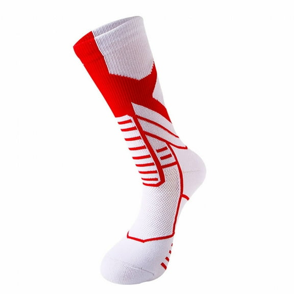 TELOLY 1Pairs Boot Socks,Non-Slip Heel Long Socks,Foot Comfort No Show Socks Men,One Size,White&Red