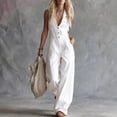 thumbnail image 2 of RYDCOT Women Button Down Jumpsuits Cotton Linen Sleeveless Casual Wide Legs Rompers Loose Overall with Pockets White, 2 of 5