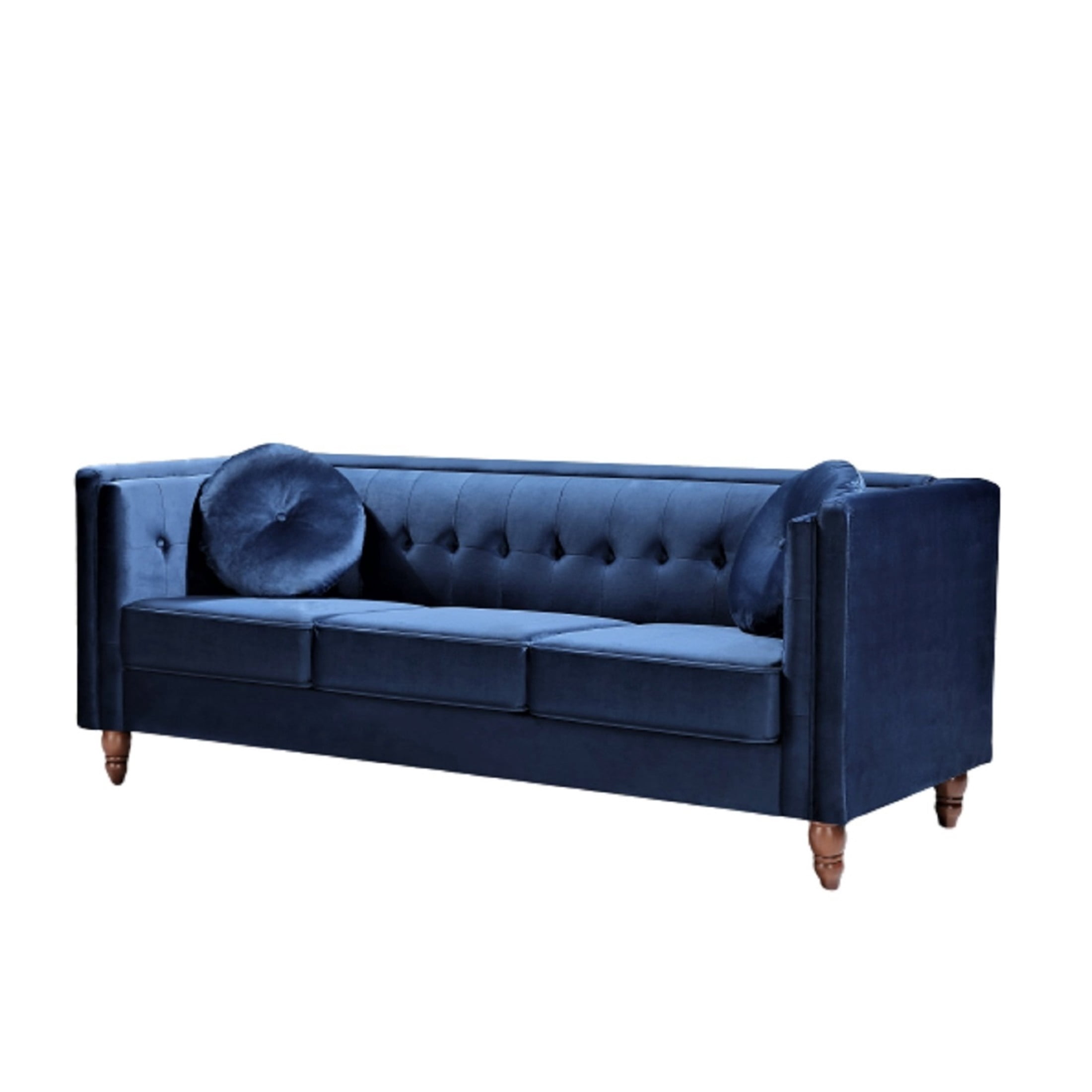 GDF Studio 80.7" Chesterfield Tufted Sofa with Square Arms, Crushed Velvet Upholstery, Deep Blue