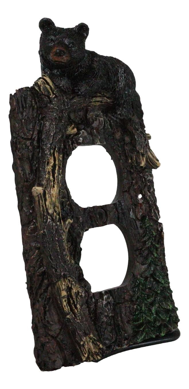 Set of 2 Rustic Forest Black Bears Climbing Tree Double Receptacle Outlet Covers