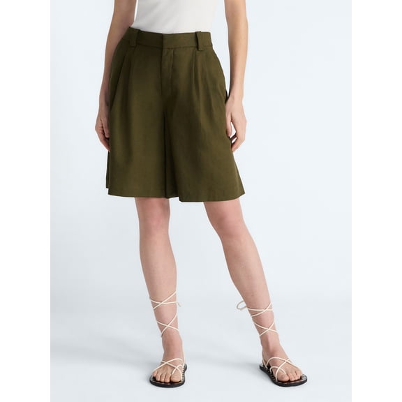 Scoop Women’s Pleated Bermuda Shorts, 9'' Inseam, Sizes 0-26W