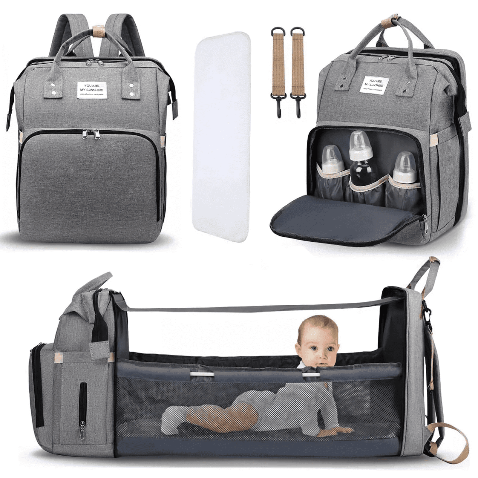 Diaper Bag Backpack,AILKIN Large Capacity Baby Bag Travel Backpack with 3 Insulated Milk Bottle Pockets Stroller Straps,Baby Shower Gifts Travel Large Diaper Bag Backpack for Women,Gray