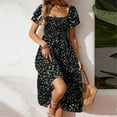 thumbnail image 6 of cocolona Womens Summer Boho Floral Print Long Dress Fashion Square Neck Short Sleeve Waisted Pleated Ruffle Flowy Sun Dress, 6 of 6