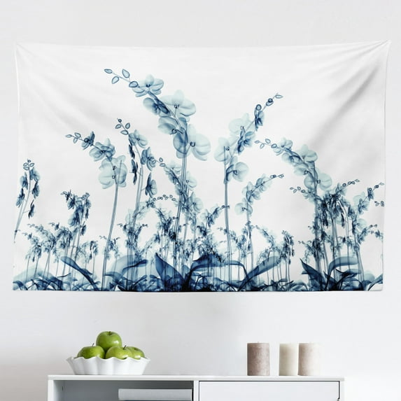 Flower Tapestry, X-ray Image of Flower Floral Radiography Uv Different Vision of Mother Earth Print, Fabric Wall Hanging Decor for Bedroom Living Room Dorm, 2 Sizes, Teal White, by Ambesonne