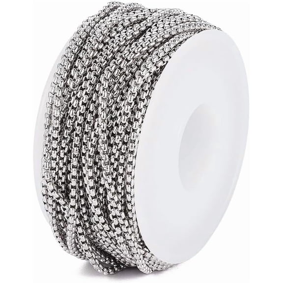 32.8 Feet(10m) 304 Stainless Steel Venetian Chains Square Box Chains Silver Color Extender Chain with Spool for Jewelry Making 2x2x1mm SilverDIY