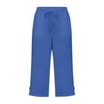 thumbnail image 5 of Capris For Women With Pockets Cotton Loose Fit Straight Leg Drawstring Elastic Waist Cropped Pant Casual Summer Linen Clothes Royal Blue 2XL, 5 of 7