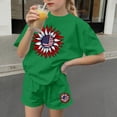 thumbnail image 6 of ITSAME Girls 4th of July Outfits 2-Piece, Crewneck T-Shirts and Shorts Fashion Print Casual Clothes Set Green Size 14-15, 6 of 6