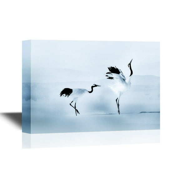 wall26 - Canvas Wall Art - Asian Crane Bird Traditional Watercolor - Gallery Wrap Modern Home Art | Ready to Hang - 16x24 inches