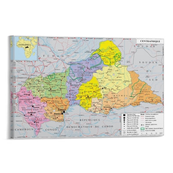 Central African Republic Map Posters Posters Wall Art Painting Canvas Gift Living Room Prints Bedroom Decor Poster Artworks 08x12inch(20x30cm)