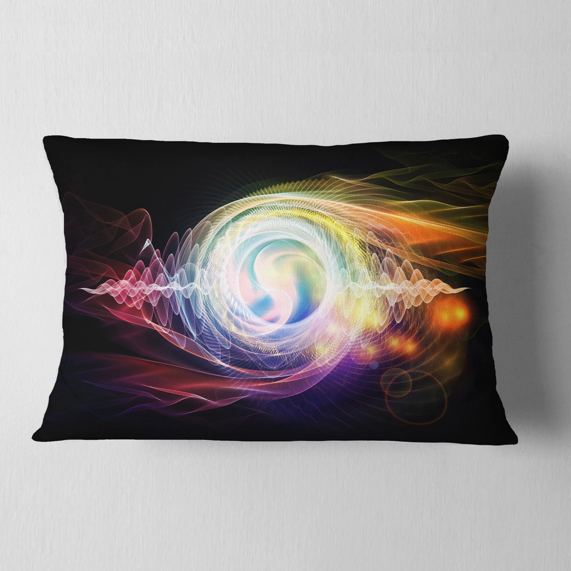 Designart Bright Wave Particle in Air on Black - Abstract Throw Pillow - 12x20