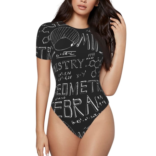 Balery Black Scientific Body de cuello redondo de manga corta para mujer Tops de manga corta Tops básicos-Medium