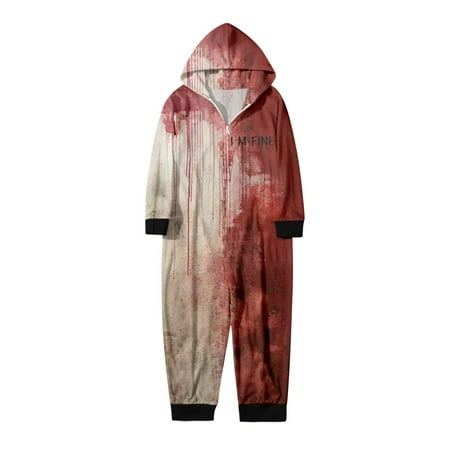 

Family Picture Outfits Halloween Parent Child Fashion Printed Hooded Zipper Home Jumpsuit Holiday Casual Pajamas Set Brick Red 5T