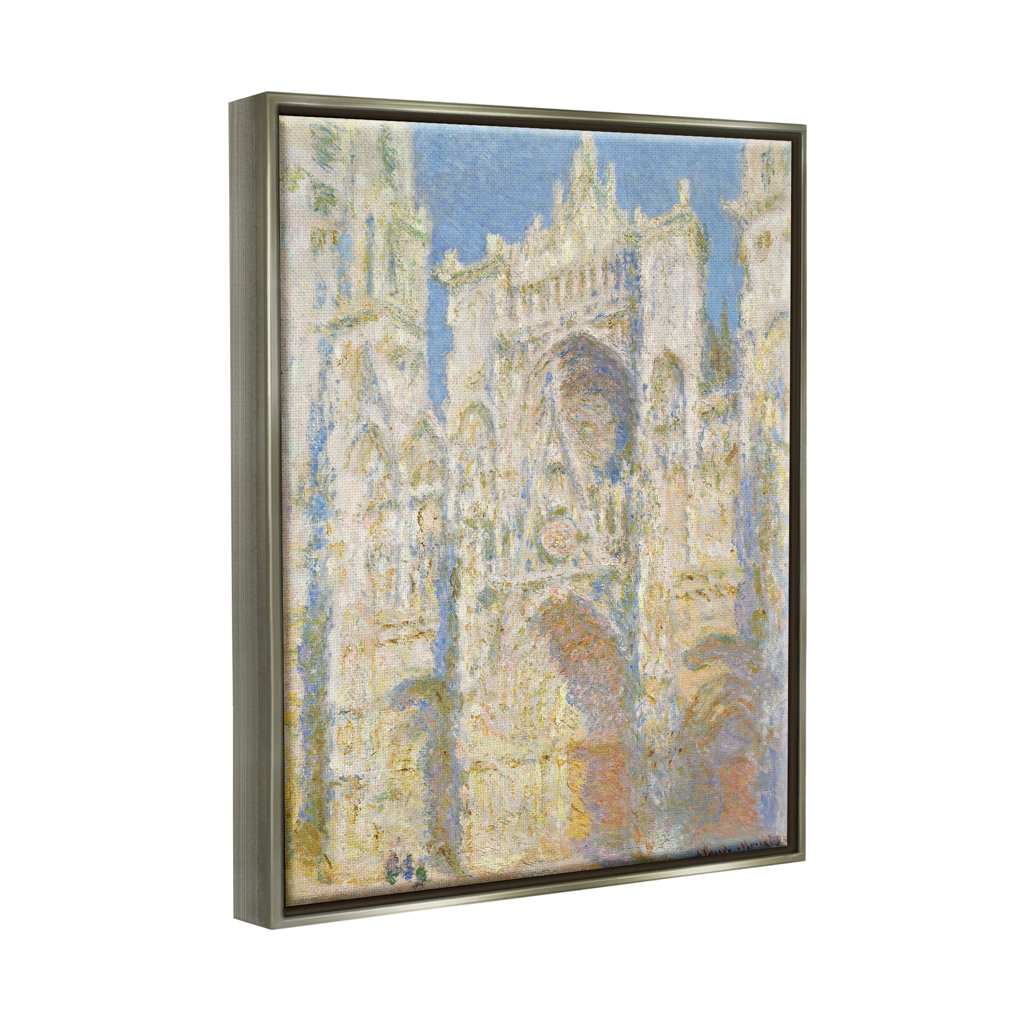 Stupell Industries Rouen Cathedral, West Facade Sunlight Claude Monet Painting Painting Luster Gray Floating Framed Canvas Print Wall Art, Design by one1000paintings