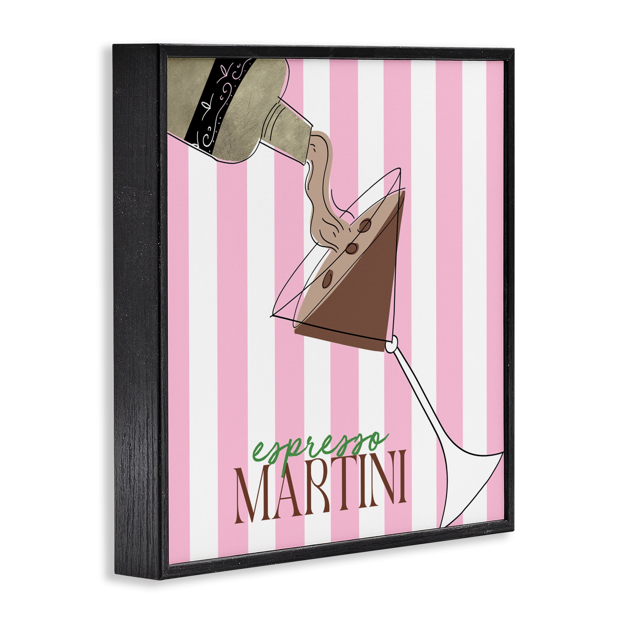 Stupell Industries Espresso Martini Pink Stripes Black Framed Giclee Art, design by Deidre Mosher