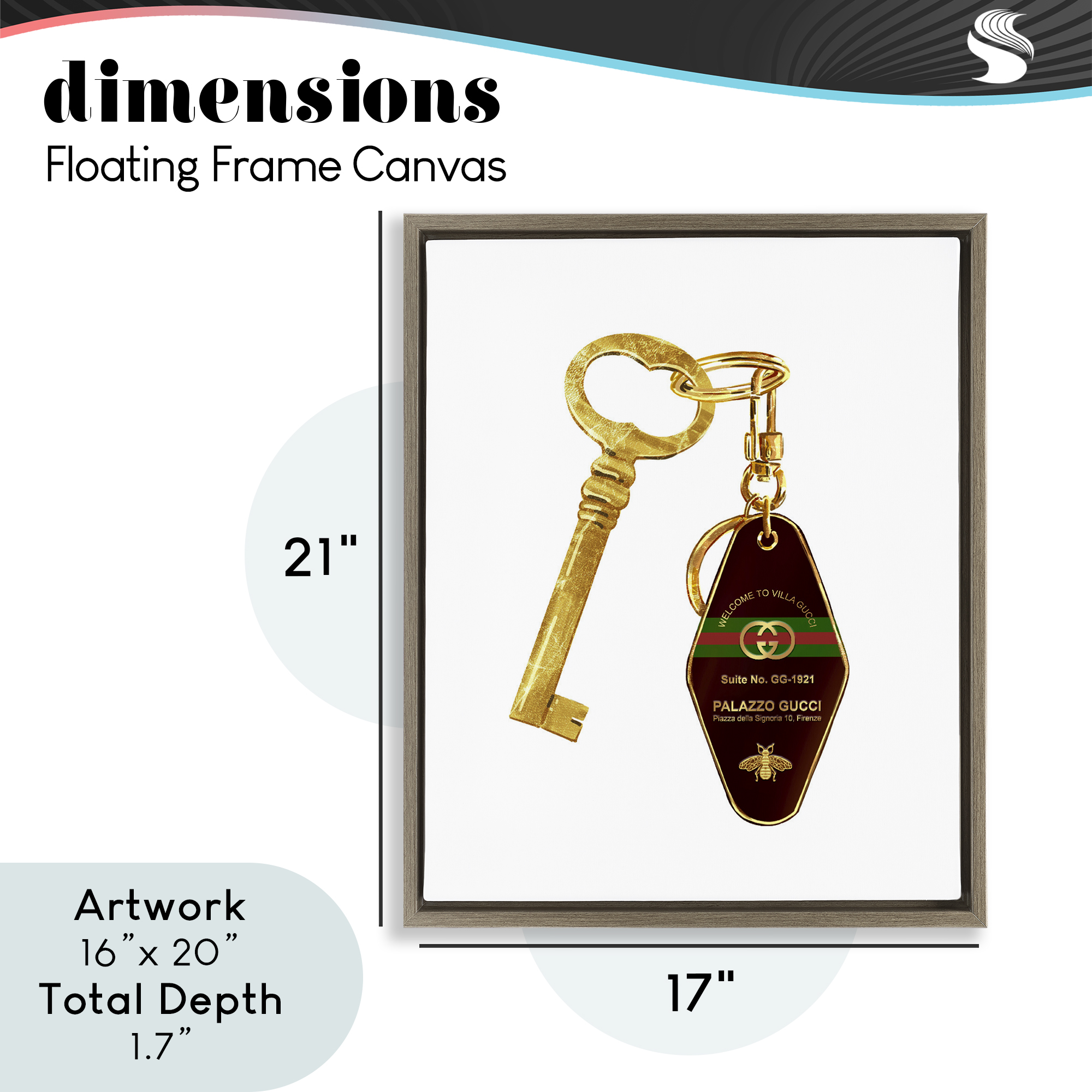 Luxury Hotel Key Brown Framed Floater Canvas Wall Art, design by Ziwei Li