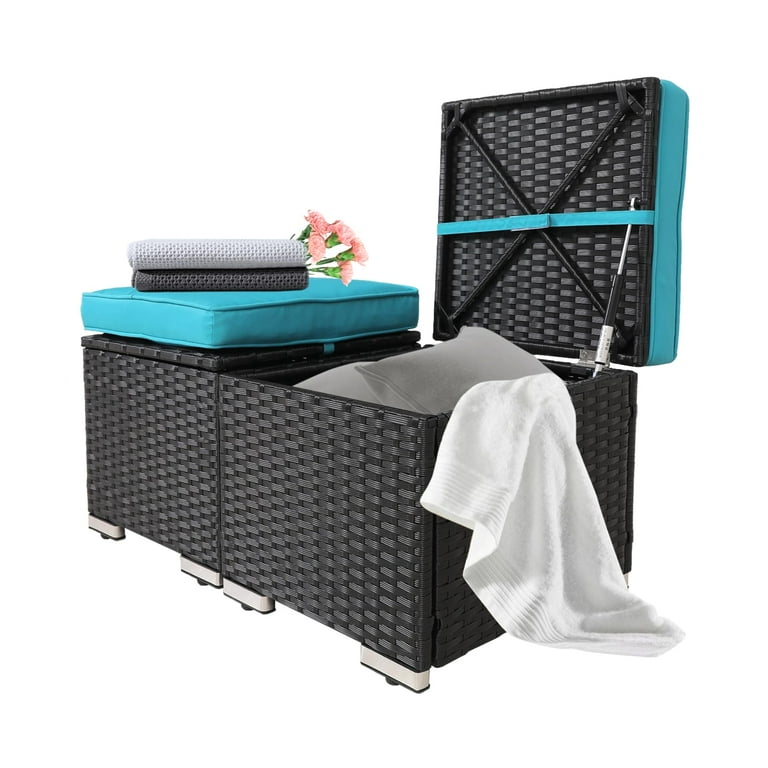 Tappio Pcs Outdoor Deck Box, PE Rattan Storage Bench Box with