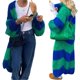 thumbnail image 3 of Cárdigan de Punto Holgado con Rayas y Bloques de Color para Mujer, y Abierto Verde XL, 3 of 7