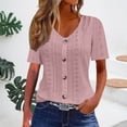 thumbnail image 2 of Womens Tops Short Sleeve Summer Tops For Women Casual Round Neck Loose Single Breasted Womens T Shirts, 2 of 6