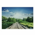 thumbnail image 1 of Nature Cutting Board, Old Wooden Vintage Wooden Deck on Silent River in Sunny Day Rays Fresh Forest Photo, Decorative Tempered Glass Cutting and Serving Board, Small Size, Blue Green, by Ambesonne, 1 of 1