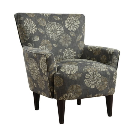 Emerald Home Flower Power Cascade Pewter Accent Chair with Fabric Upholstery, Flared Arms, And Welt