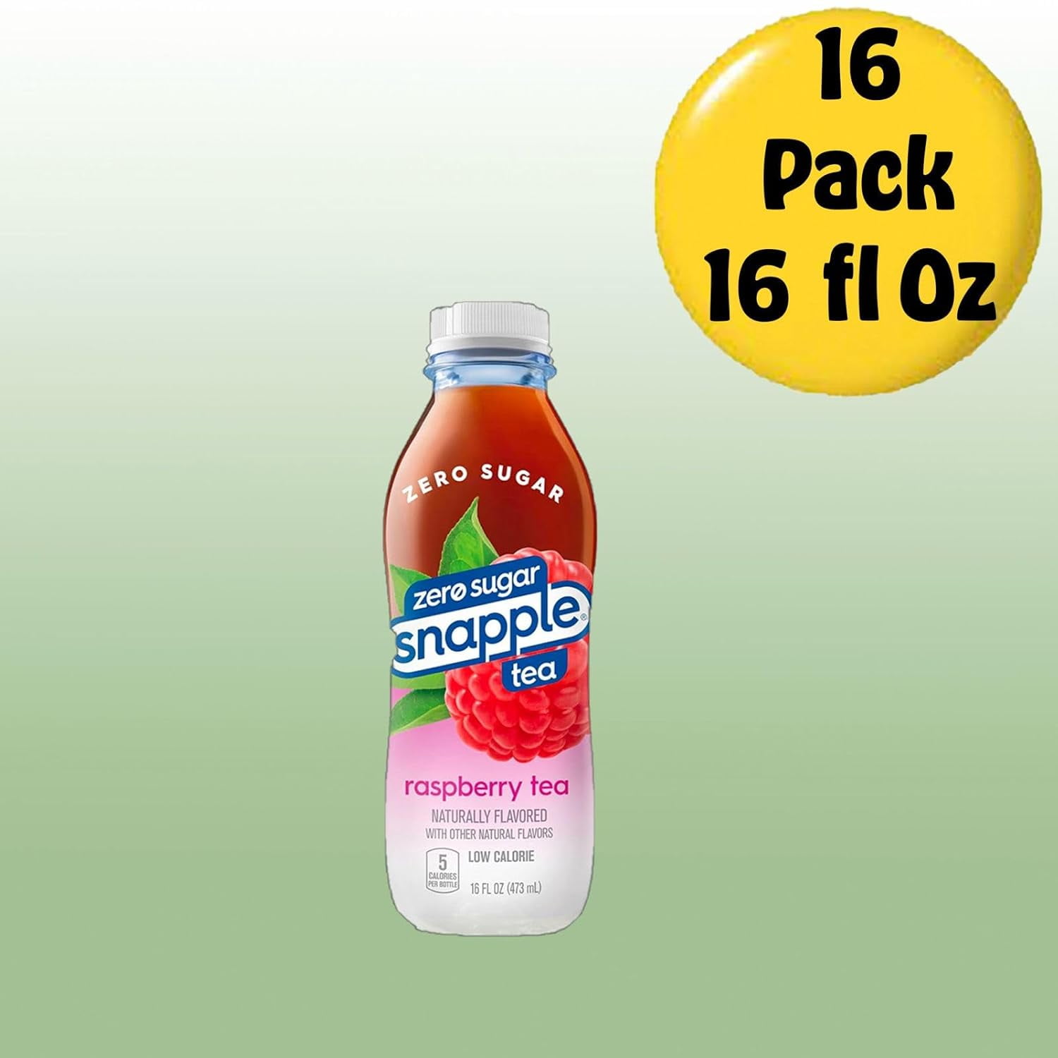 Snapple Zero Sugar Raspberry All Natural Fruit Juice Drink, 16 fl oz Plastic Bottles, 16-Pack