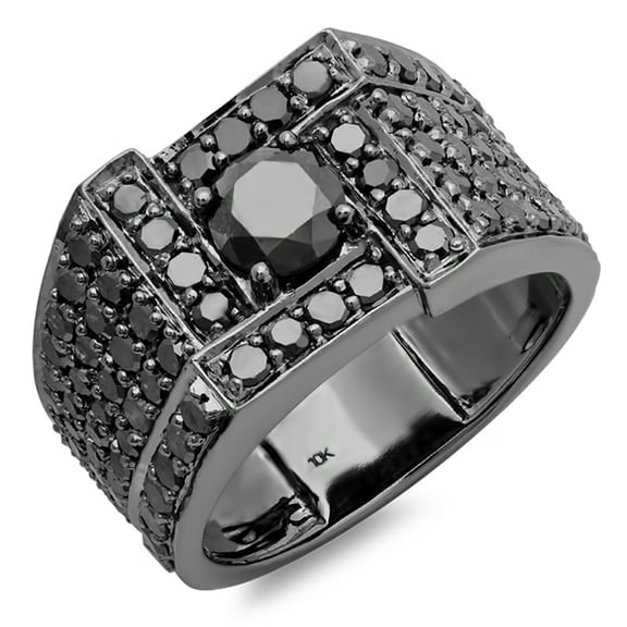 Dazzlingrock Collection 4.50 Carat (ctw) 10K Round Cut Black Diamond Mens Ring, White Gold, Size 10