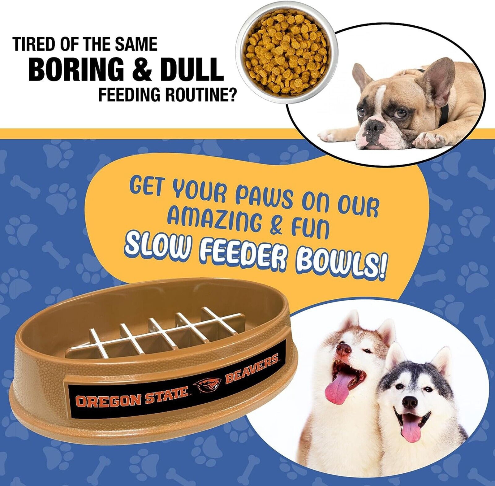 Pets First NCAA Oregon State Beavers Super-Bowl Slow Feeder Bowl for Dogs and Cats with Non-Slip Mat