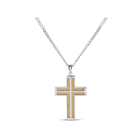 316L Stainless Steel Gold Ion Plated Cross Pendant 24 Inches