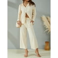 thumbnail image 3 of Liacowi Women Tops Pants Suit Plus Size Long Sleeve Buttons Lapel Shirt Long Pants Linen Sets for Women 2 Piece S-5XL, 3 of 9