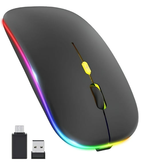GJX LED Wireless Mouse, Rechargeable Slim Mute Silent Click Noiseless Optical Ergonomic Mouse Portable Travel Cordless Mouse with USB & Type-C Receiver for MacBook, PC, Computer, Laptop