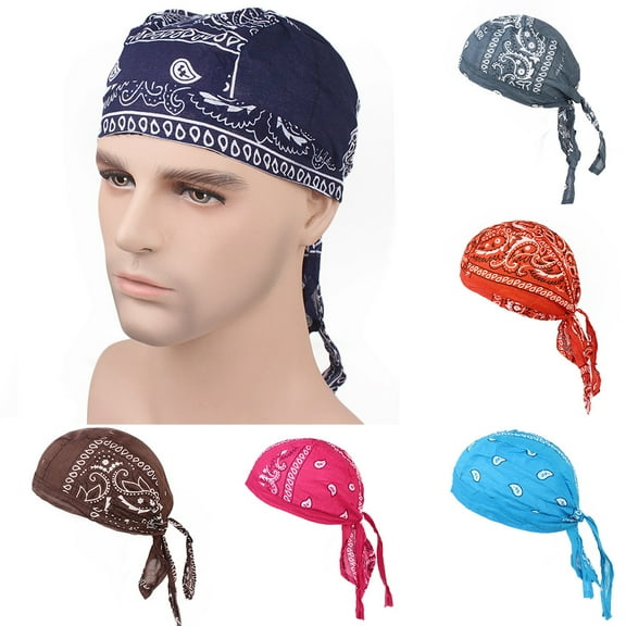 Walbest Men Women Cotton Pirates Cap Sweat Wicking Beanie Cap, Paisley Pattern Bandanna Biker Head Wrap Quick-Drying Hat Biker Bandana, Pack of 1