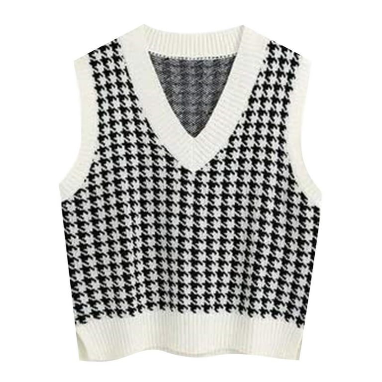 KaLI store Sleeveless Sweater Tops For Women Womens Winter Vest Sleeveless Sweaters Vintage Cable Knitted Tops White M