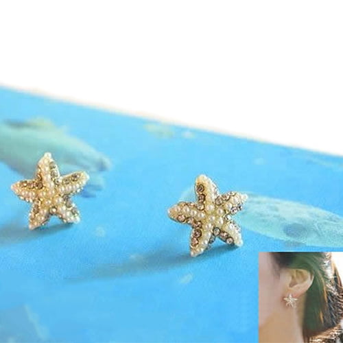 SmartBy Fashion Rhinestone Pearl Starfish Star Earring Sea Ear Stud Earrings