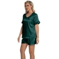 thumbnail image 4 of DAKIMOE Womens Pajama Set Silk Satin Pajamas Short Sleeve Sleepwear Matching Soft Loungewear 2 Piece Lounge Pjs Shorts Set S-XL, 4 of 7