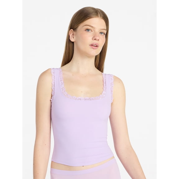 No Boundaries Fit Stretch Lace Trim Tank Top, Women's XS-XXXL