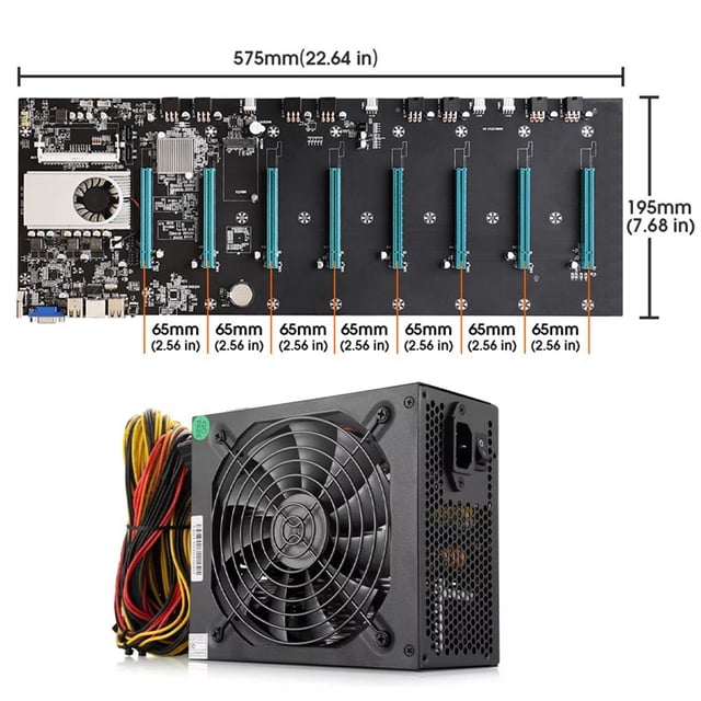 Btc-S37 Mining Machine Motherboard Cpu Set 8 Pcie 16X Tarjeta Gráfica Sodimm Ddr3 Sata3.0 Vga + Hdmi-Compatible + 1850W Fuente De Alimentación Yuarrent EL012537-00