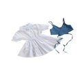 thumbnail image 2 of Mode d'Été Enfants Filles 2pcs Volant Manches Puff Tour vers le Bas Col une Ligne Robe + Denim Gilet Set Blanc 1-2 Ans, 2 of 8