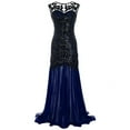 thumbnail image 3 of XFLWAM Womens 1920s Vintage Dress Sequins Long Flapper Mermaid Hem Cocktail Party Dress Formal Wedding Evening Maxi Gown Dresses Navy Blue L, 3 of 4
