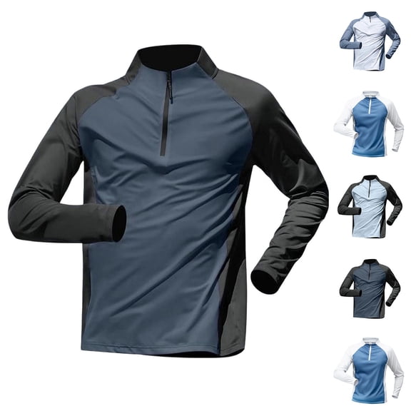 Men's Half Zip Long Sleeve T-Shirt Sport Track Top Quick Dry Breathable Athletic Training Gear Moisture Wicking Running Fitness Gym Workout Casual | Zenithor,Blue L
