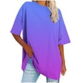 thumbnail image 3 of Womens Tops Plus Size Clearance! Xunlbb Women's Oversized Round Neck Short Sleeved Solid Summer Base Shirt Sports T-shirt Tops ,T-shirt Tunic Tops Purple 3, 3 of 8