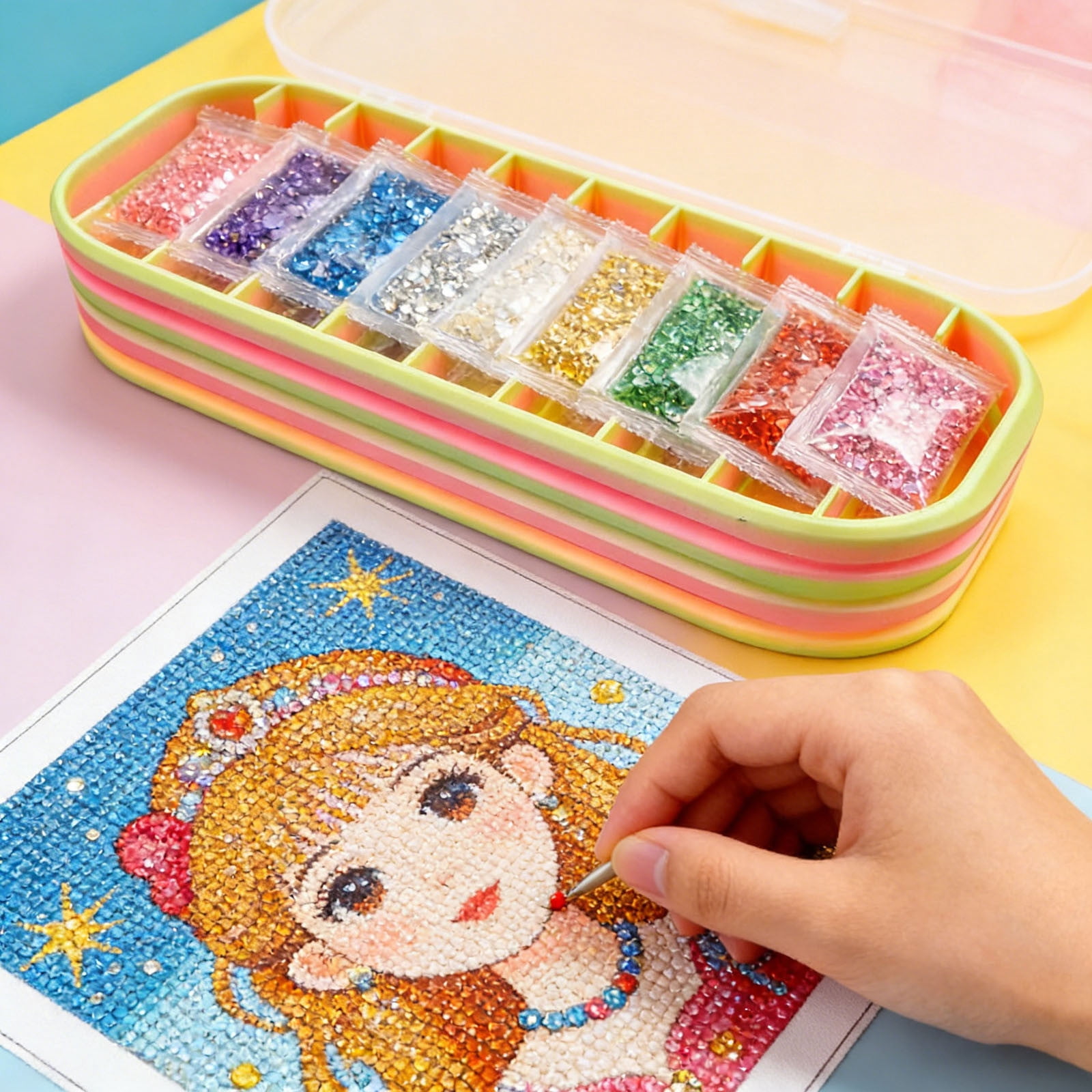 Diamond Art Storage Case, 10 Compartment Craft Organizer for Diamond Painting Supplies Beads Drills Pens Tools, Portable Storage Box for Painting Trays
