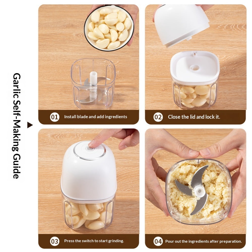 450ML Electric Garlic Chopper, Mini Portable Food Processor, Garlic Grinder Masher for Onion, Ginger, Chili, Fruit, Vegetable, Meat