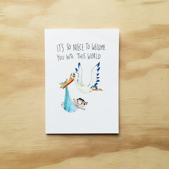Welcoming Baby Card – Cute Stork Illustration with Heartwarming Message – Perfect Baby Shower Gift or Newborn Greeting – Blank Inside with Envelope Included