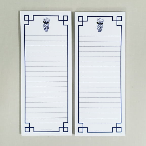 BLUE and WHITE VASE w/ Flowers and Fretwork Notepads - Set of 2