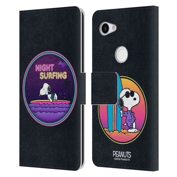 Head Case Designs Officially Licensed Peanuts Snoopy Aloha Disco Night Surfer Leather Book Wallet Case Cover Compatible with Google Pixel 3a