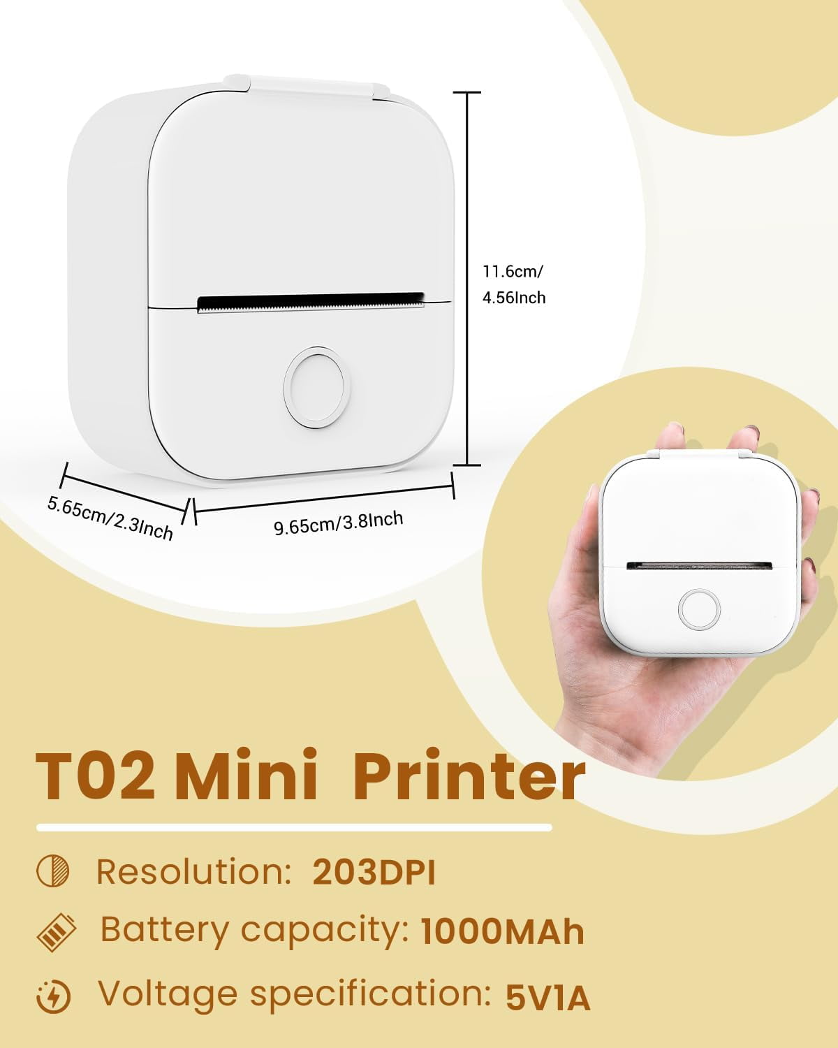 Phomemo T02 Portable Label Maker, Mini Sticker Printer, Bluetooth Inkless Sticker Maker Machine, Mobile Printer for Study Notes, Kids Gift, Photos, Journals, To-dos (White)